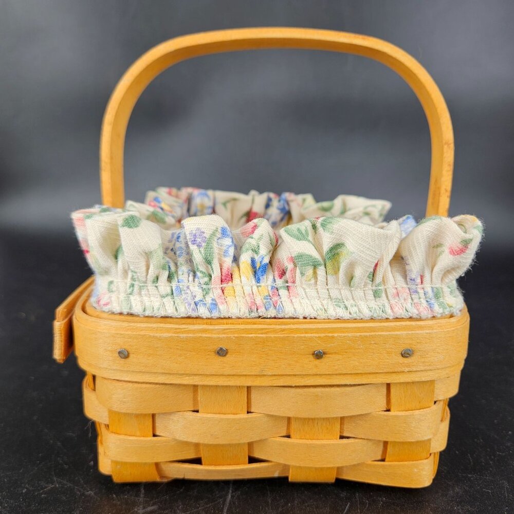 Longaberger 2002 Sm Square Tarragon Wicker Basket Spring Floral Fabric Plastic - Picture 6 of 11